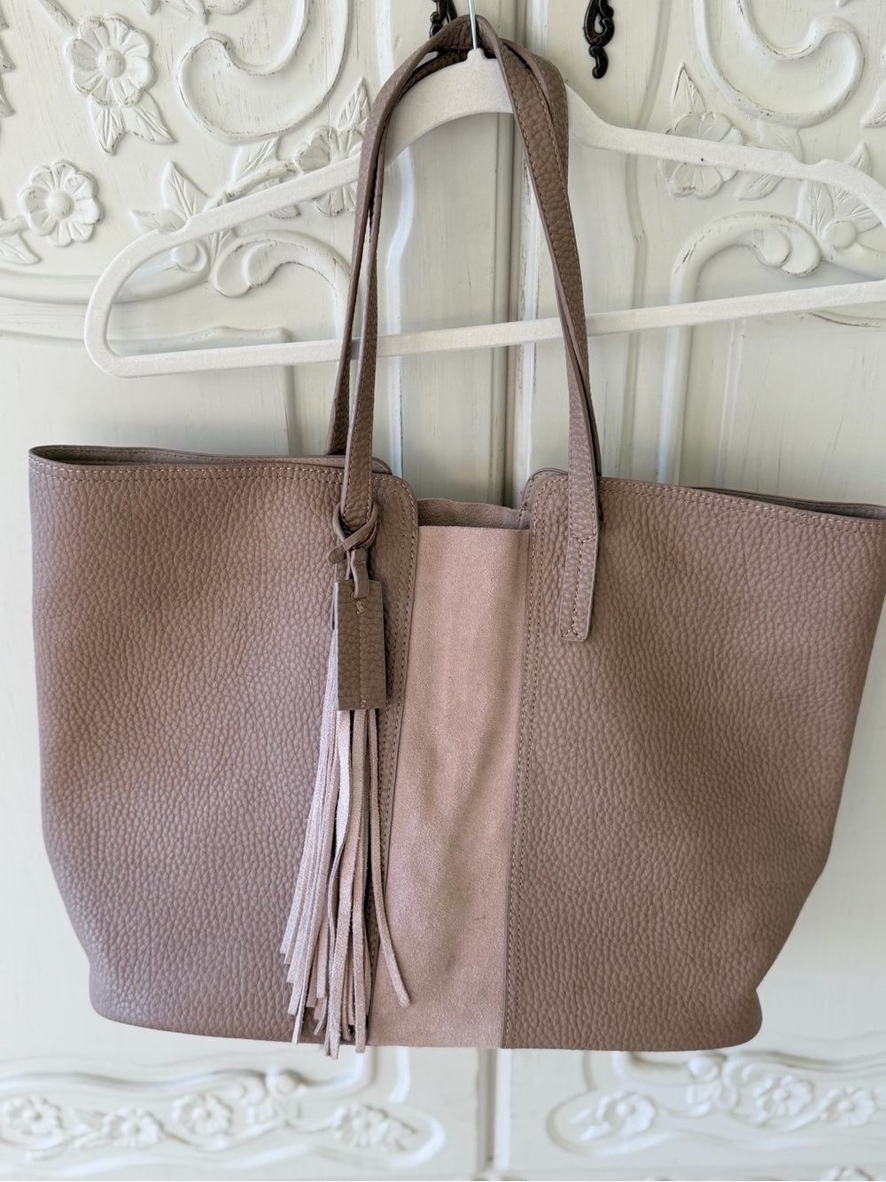 Shiraleah Vegan Leather Taupe Suede-Accent Tote Bag - Women